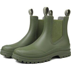 Women's Olive Green Chelsea Rain Boots with Elastic Side Panels